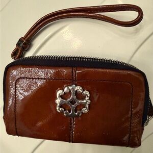 Brighton Shiny Brown Wristlet with Silver Emblem